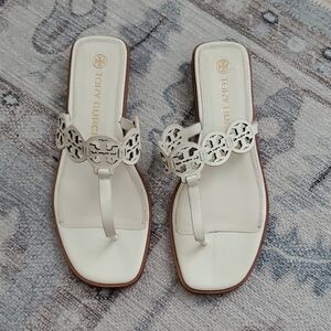 Tory Burch Tiny Miller Thong Leather Sandal Shoes in New Ivory Sz10.5
